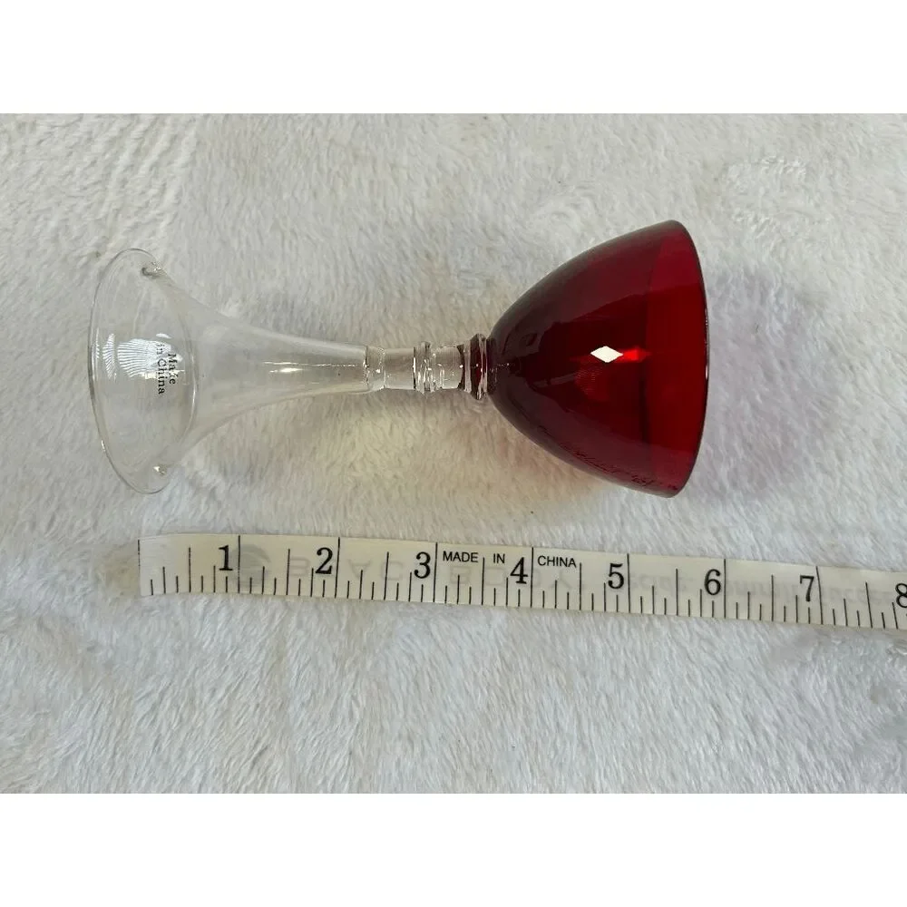 Artland Set of Six 2-ounce Cordial Glasses, Ruby Red w/ Clear Stems, In Box